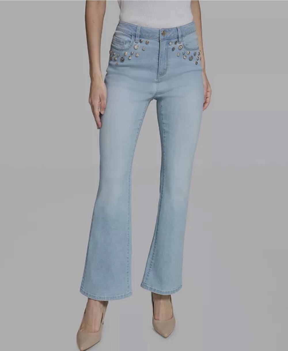 Karl Lagerfeld Paris Stud-Accented Pockets Light Wash Denim Jeans 6P Petite